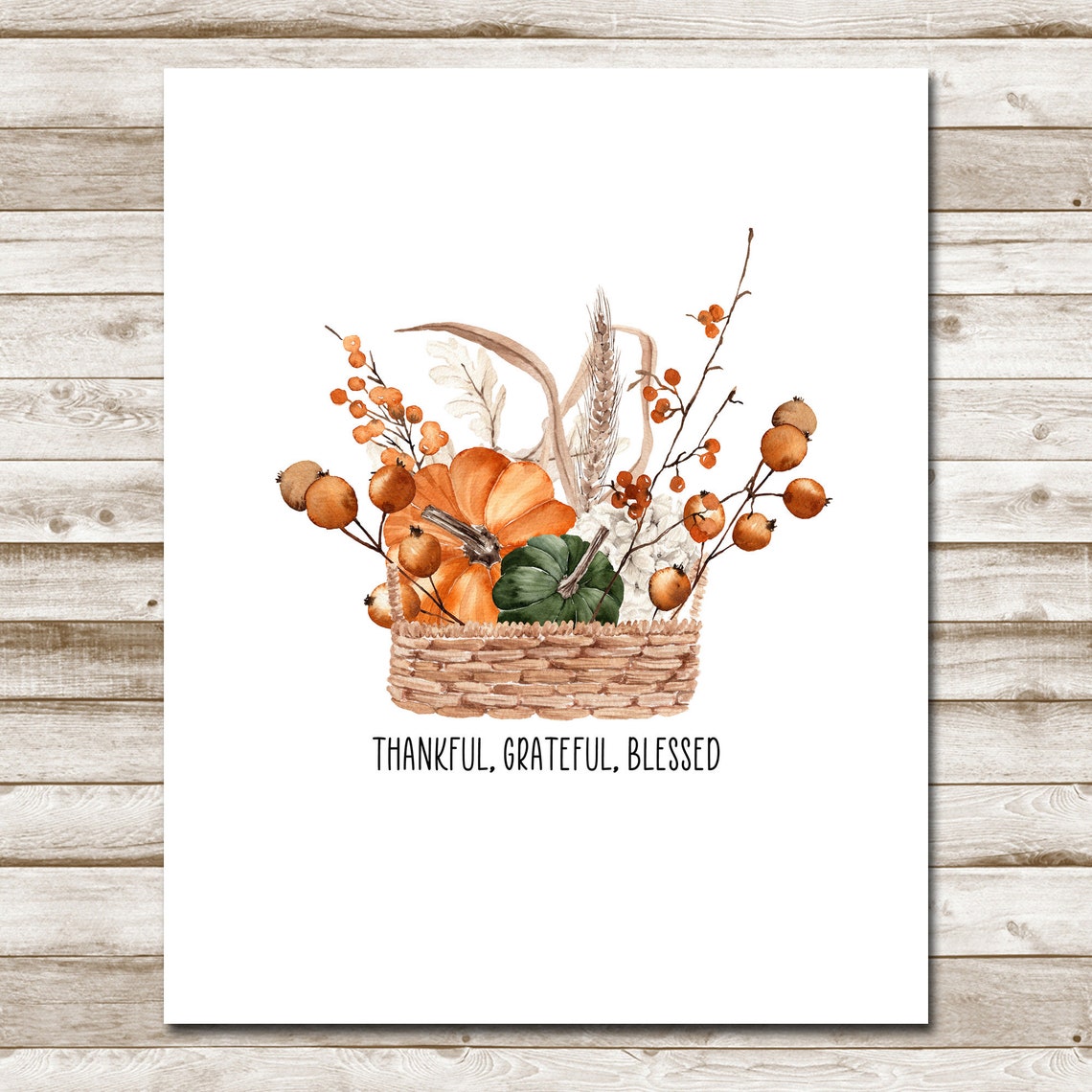 Thankful Grateful Blessed Pumpkin Basket Thanksgiving Art Print - Image 4
