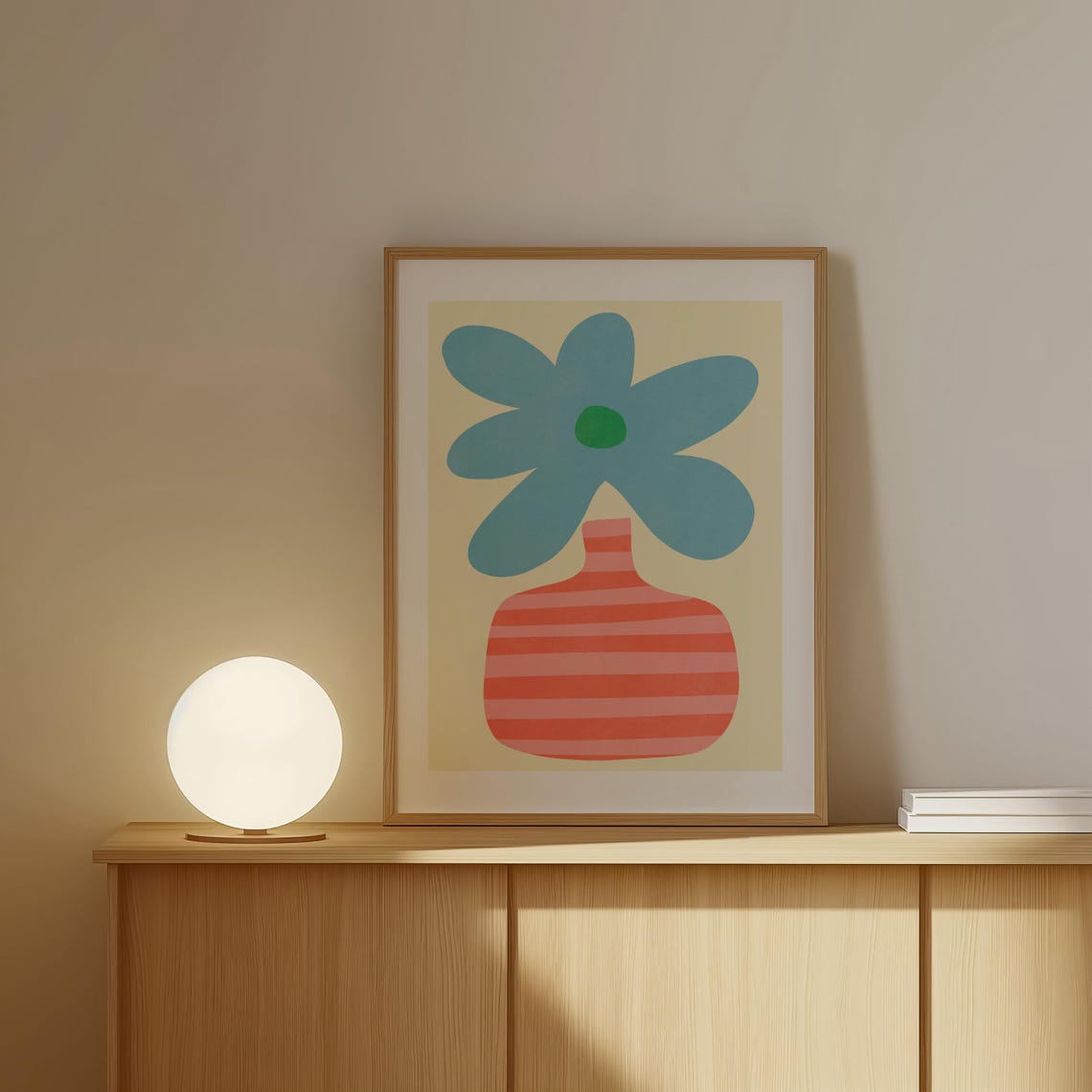 Blue Daisy In Orange Striped Vase Maximalist Colorful Art Poster - Image 3