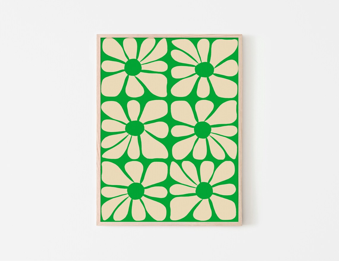 Green Wavy Flower Pattern, Mid-Century Poster - Image 3