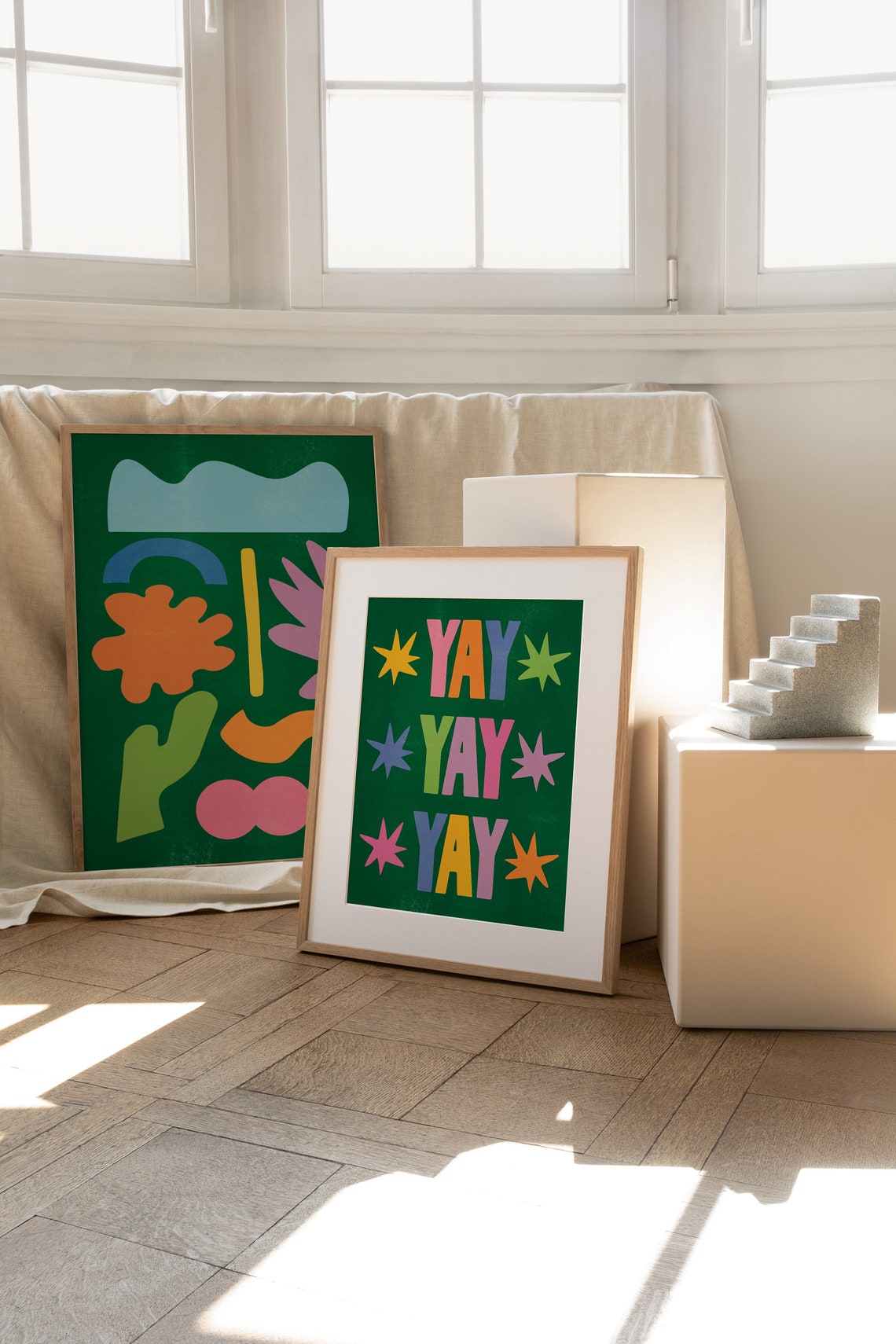 Yay Yay Yay Colorful Starburst Retro Fun Quote Typography Art Poster - Image 3