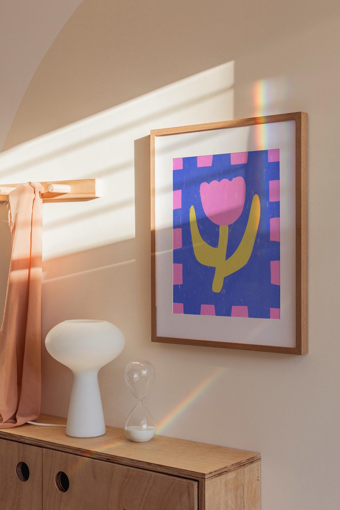 Pink Tulip On Cobalt Blue Scandinavian Folk Flower Art Poster - Image 2
