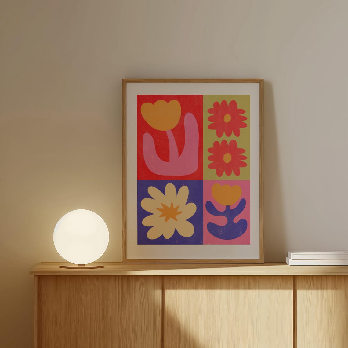 Happy Colorful Flower Blocks Tulips Daisies Maximalist Art Poster - Image 3