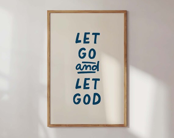 Let Go and Let God Navy Hand Lettered Minimalist Scripture Poster