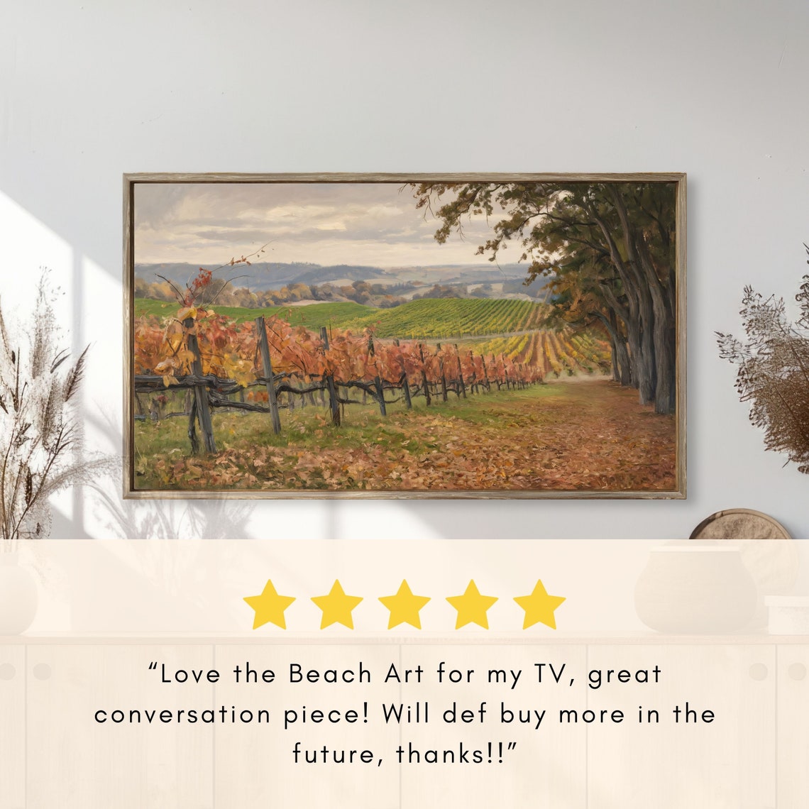 Autumn Vineyard Rows Golden Rolling Hills Rustic Landscape Poster - Image 2