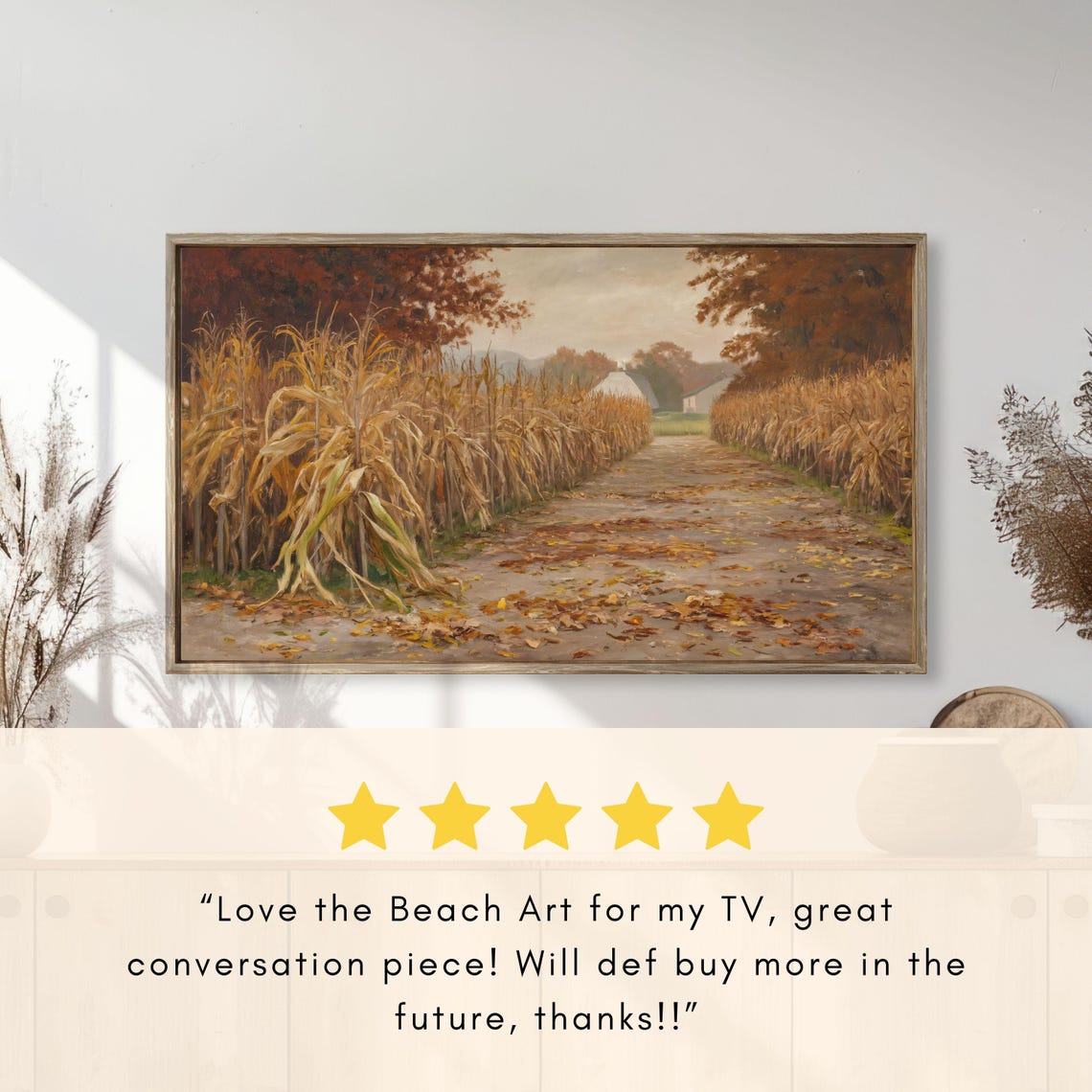 Corn Stalks Lining Rural Path to Farmhouse Autumn Harvest Poster - Image 2