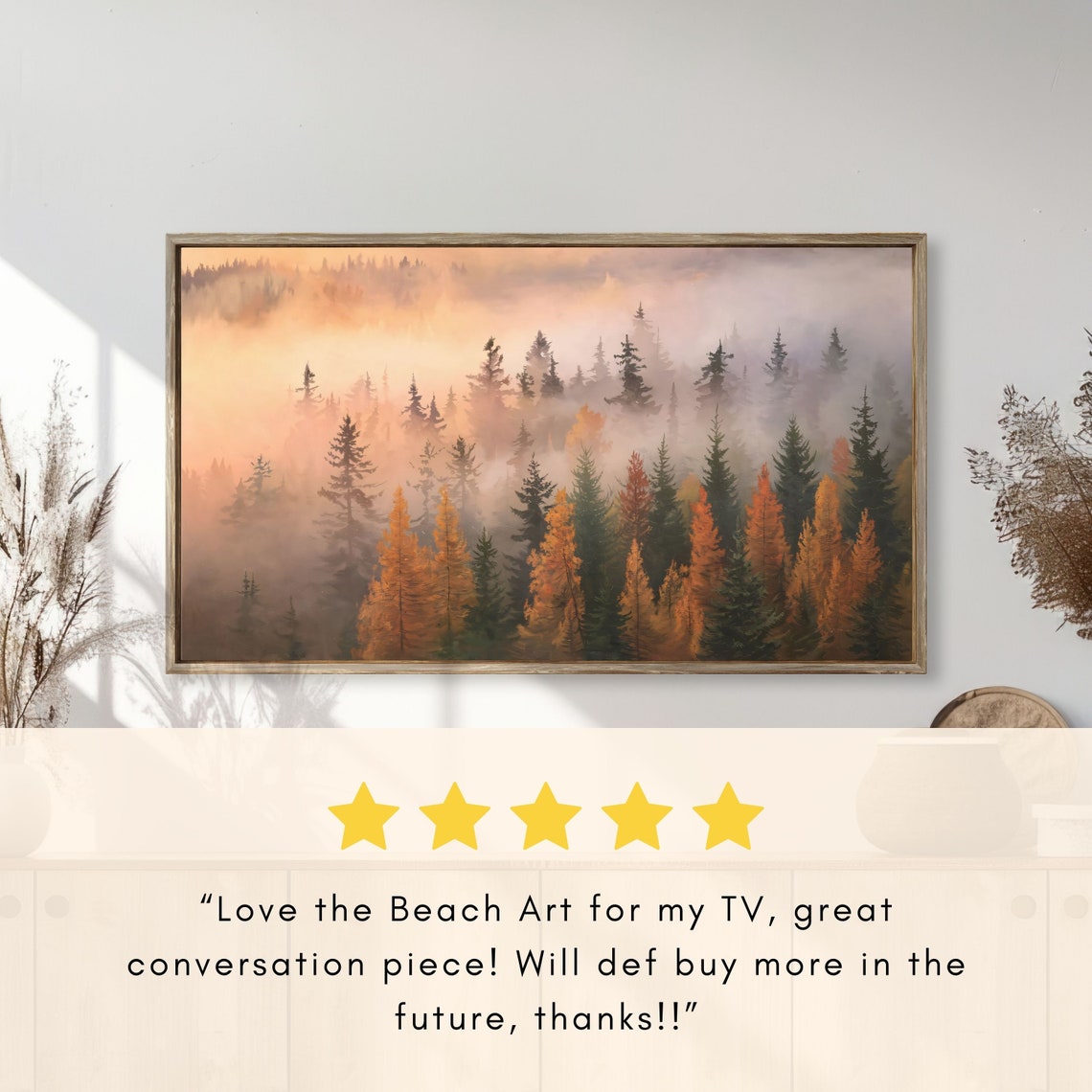 Misty Autumn Pine Forest Atmospheric Golden Trees Landscape Poster - Image 2