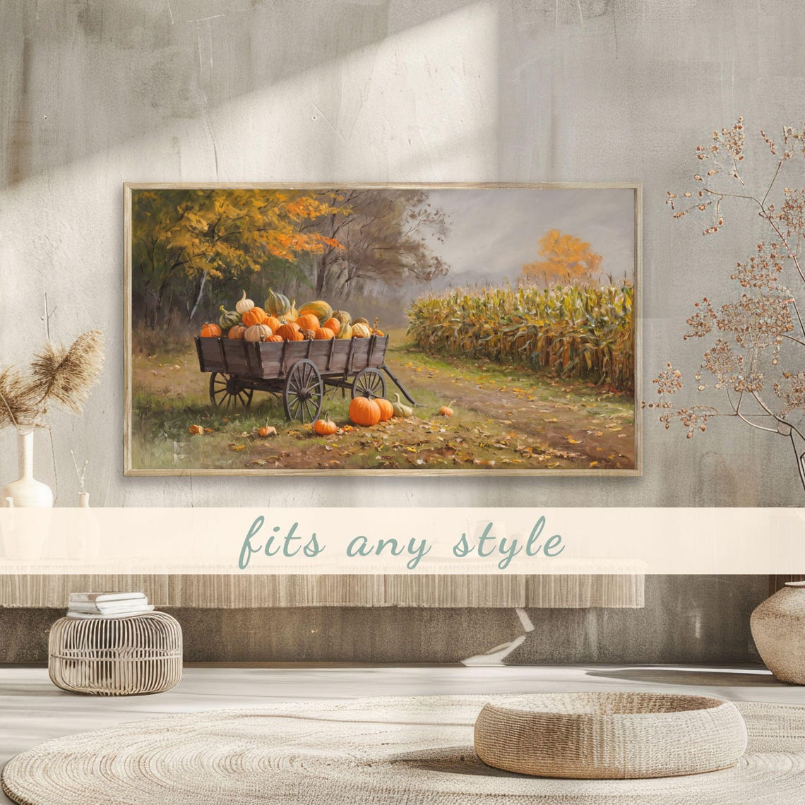 Rustic Wagon Loaded with Pumpkins Gourds Autumn Harvest Poster - Image 3