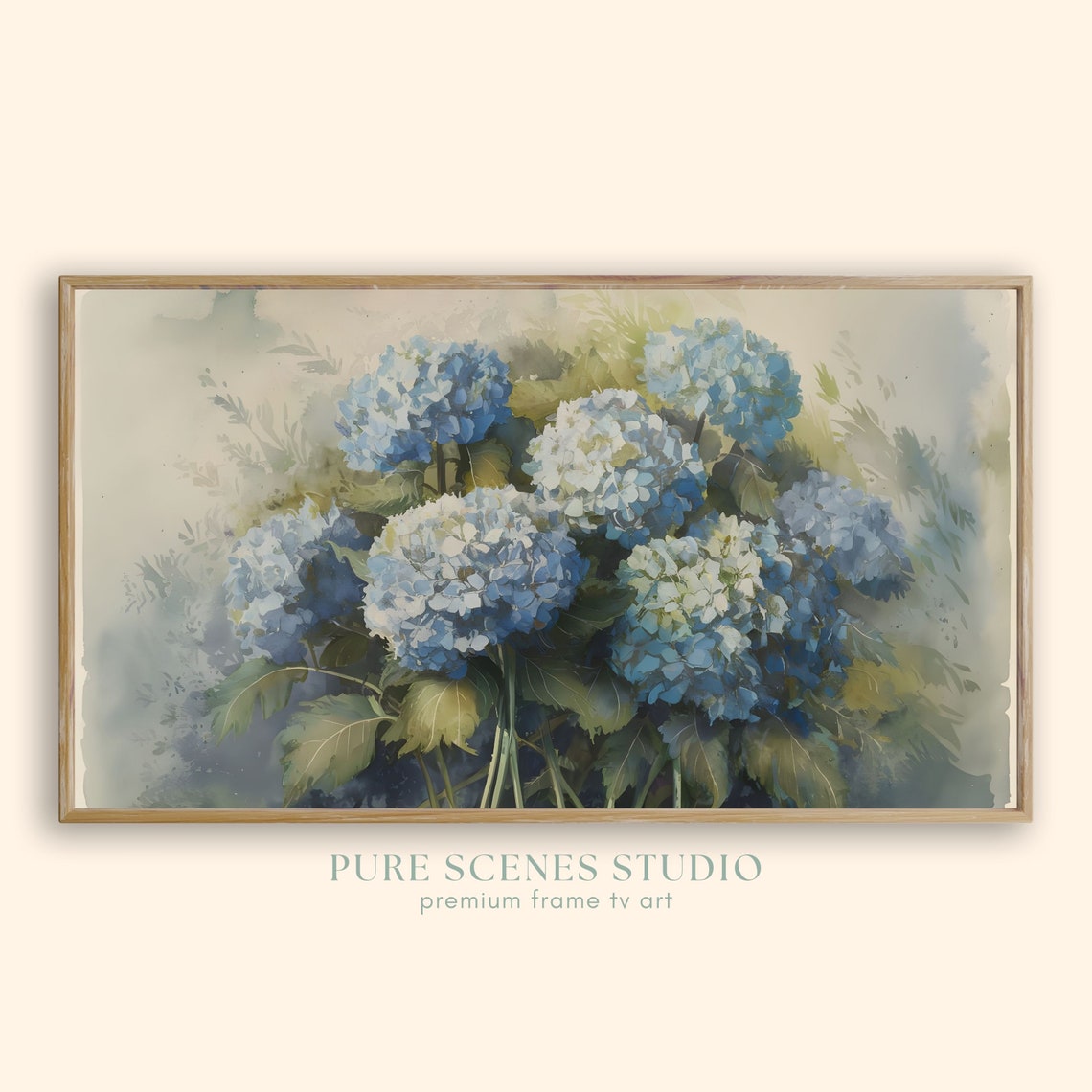 Blue Hydrangeas Watercolor Botanical Spring Floral Painting Poster