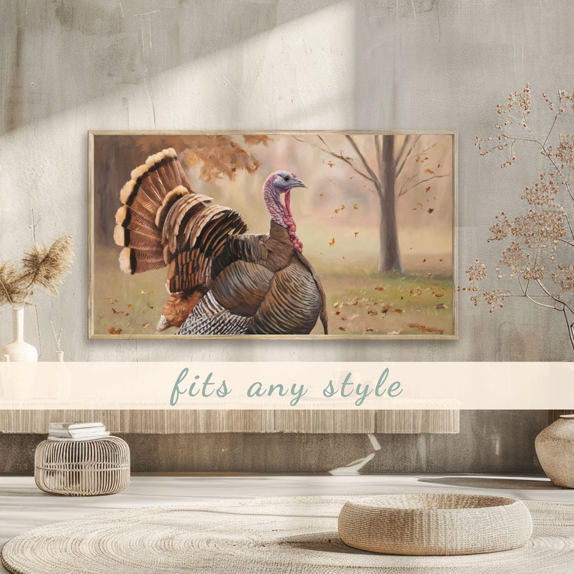 Wild Turkey Close Up in Autumn Woods Vintage Thanksgiving Wall Art - Image 3
