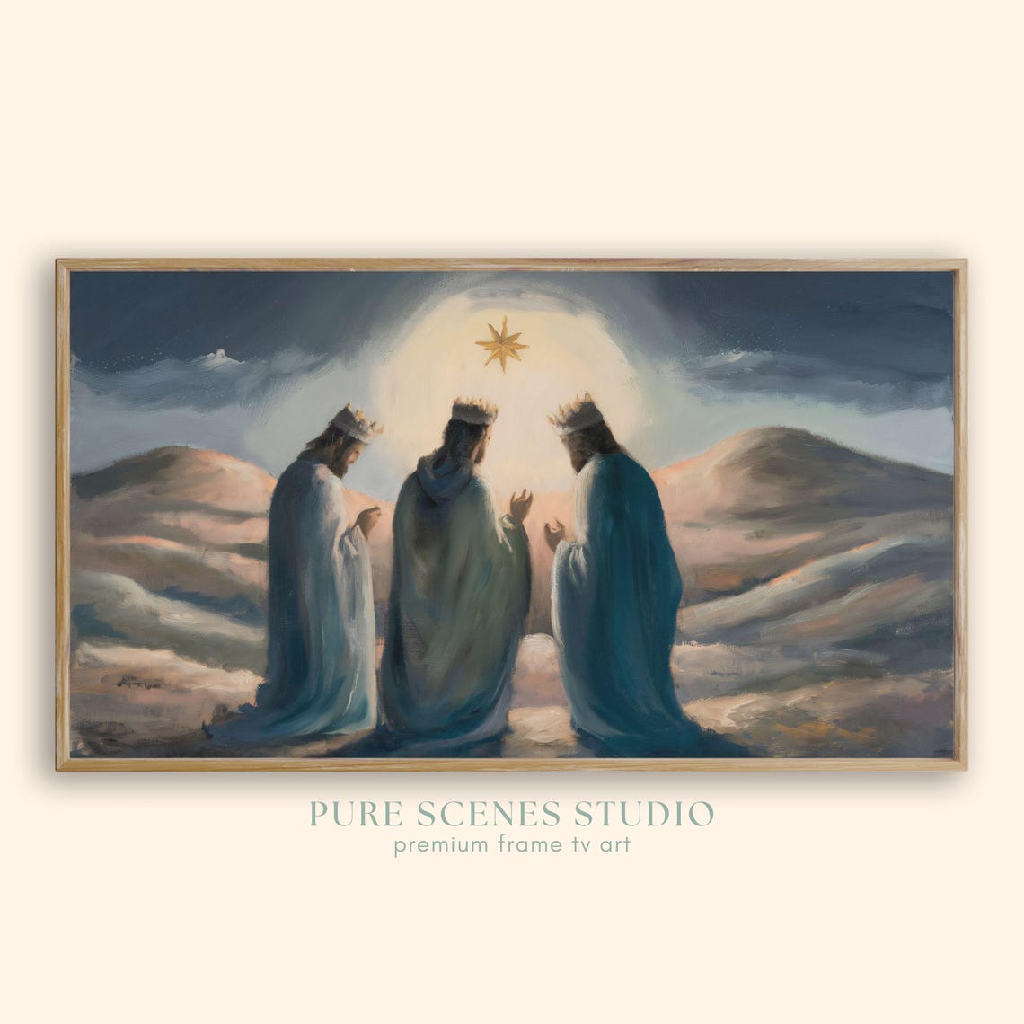 Three Wise Men Gazing At Christmas Star Nativity Night Desert Poster