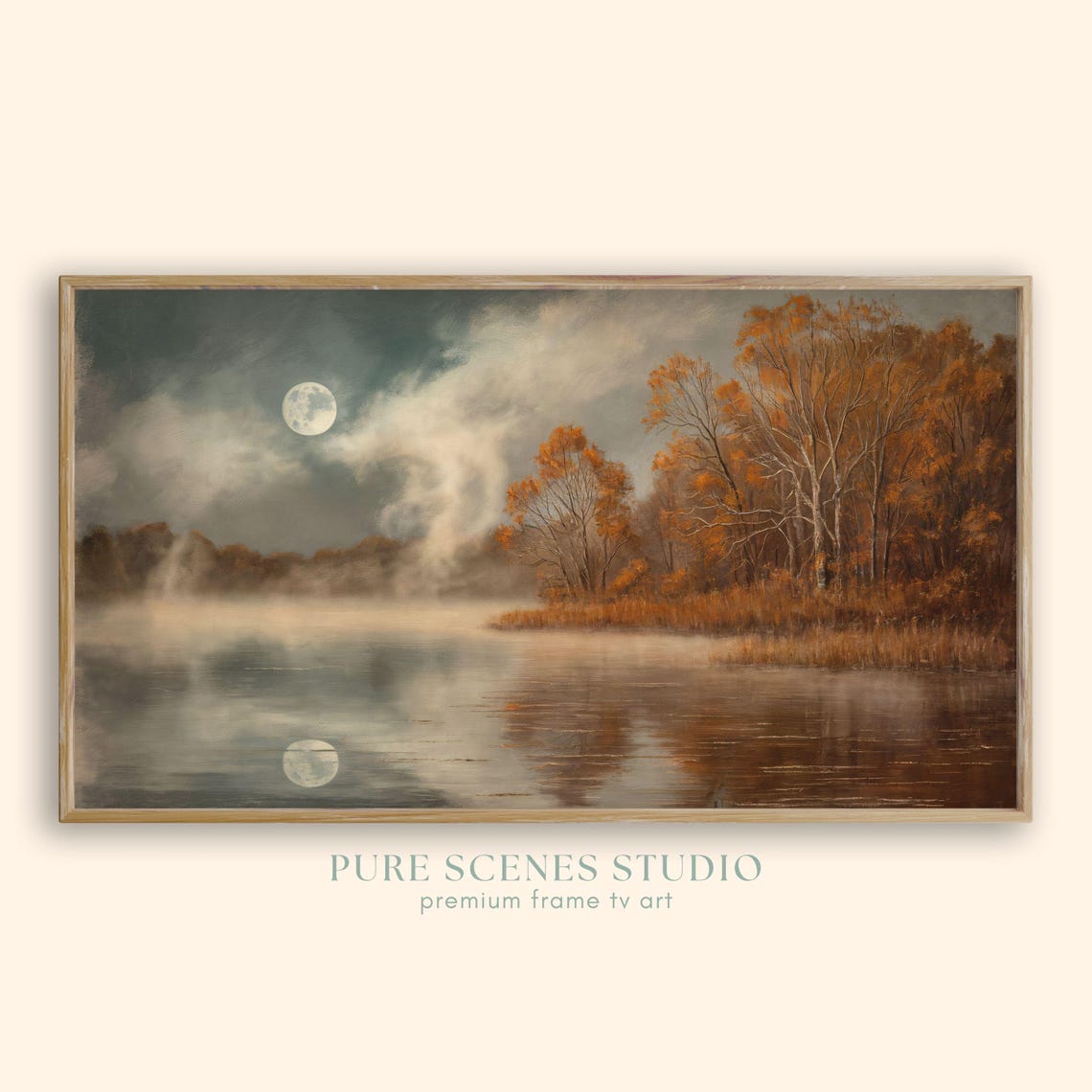Full Moon Over Quiet Autumn Lake Night Landscape Reflection Poster