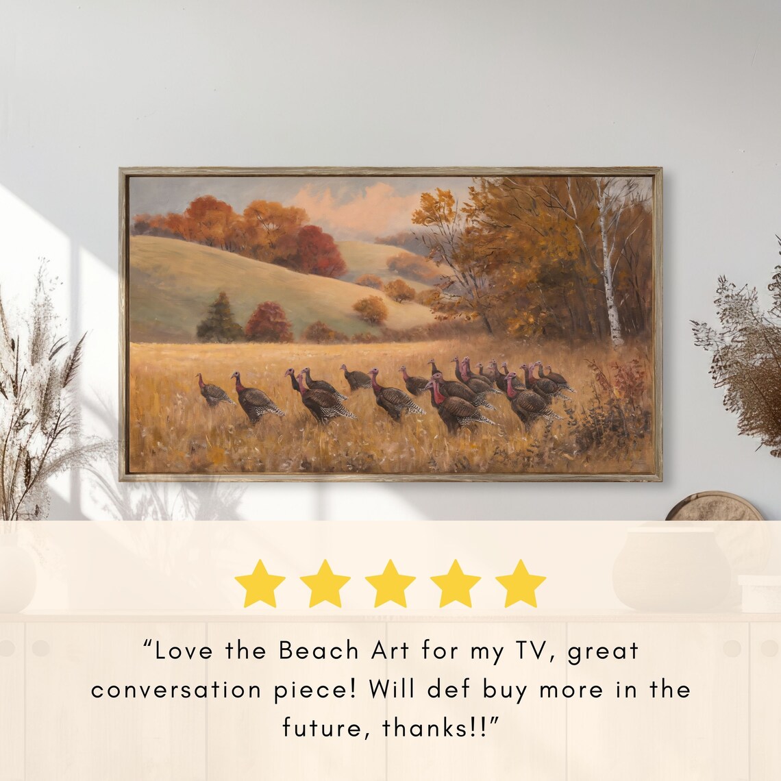 Wild Turkey Flock Crossing Golden Autumn Field Vintage Painting Poster - Image 2