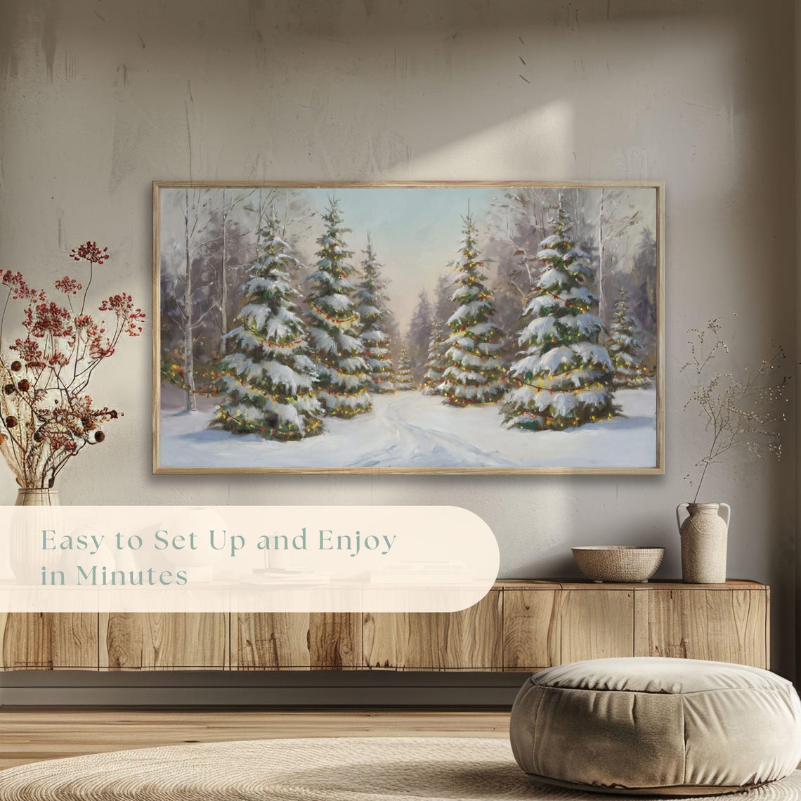 Avenue Of Snow Covered Christmas Trees String Lights Twilight Poster - Image 5