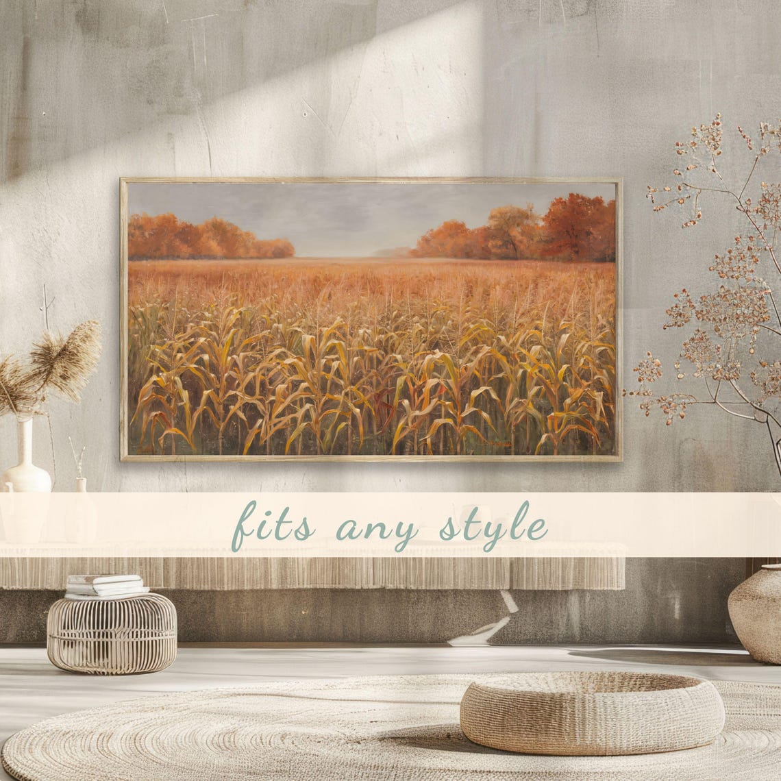 Golden Autumn Cornfield Landscape Endless Fall Stalks Poster - Image 3