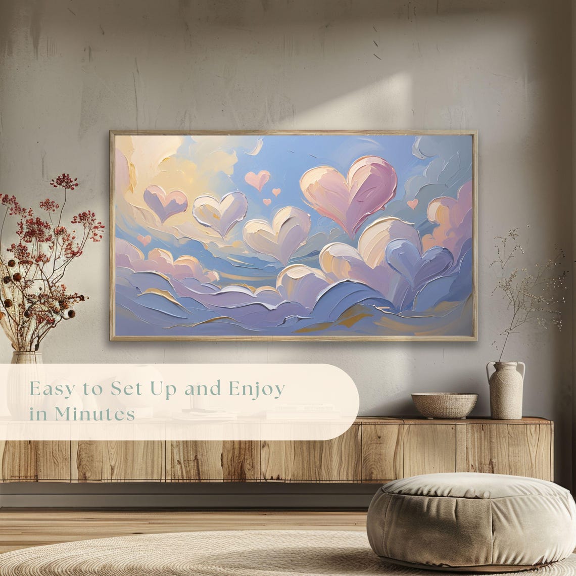 Pastel Hearts Waves Textured Impasto Romantic Painting Poster - Image 5