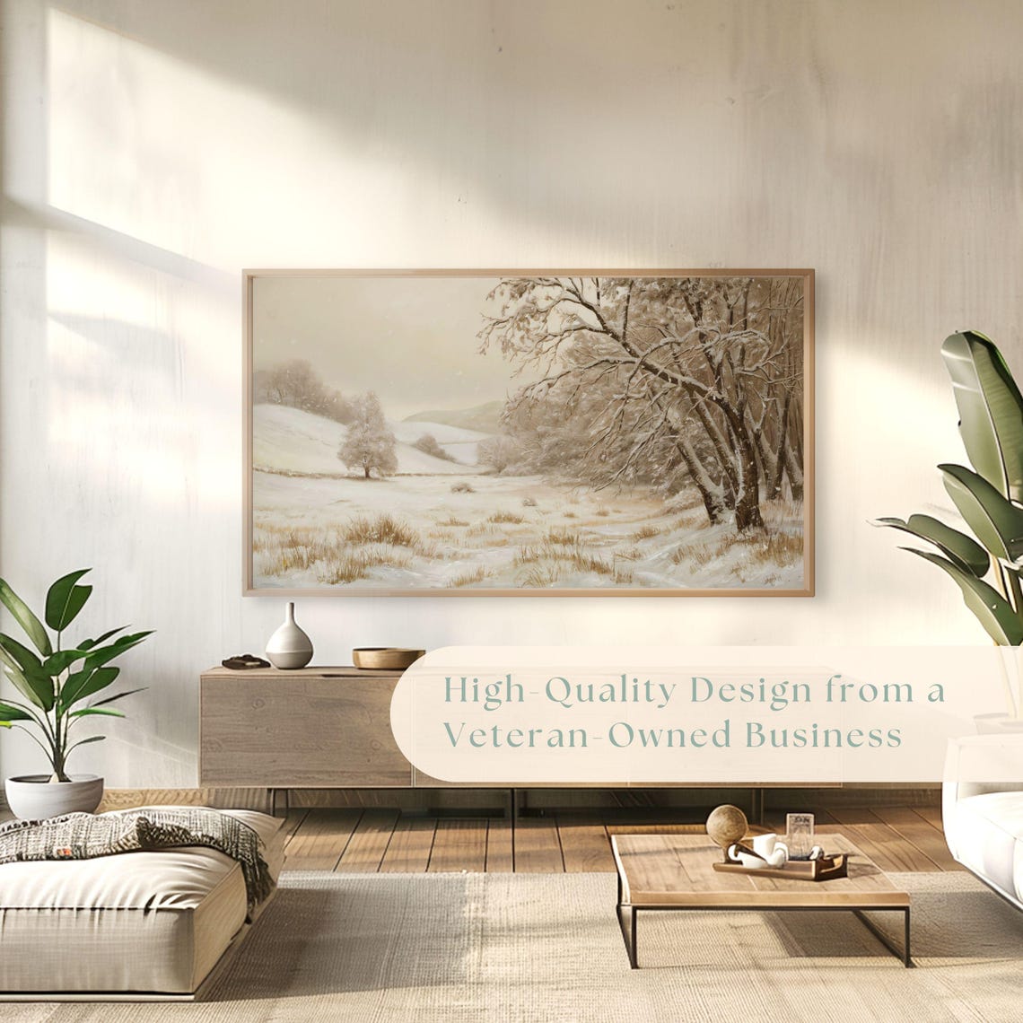 Peaceful Snowy Valley Bare Trees Gentle Snowfall Neutral Tones Poster - Image 4