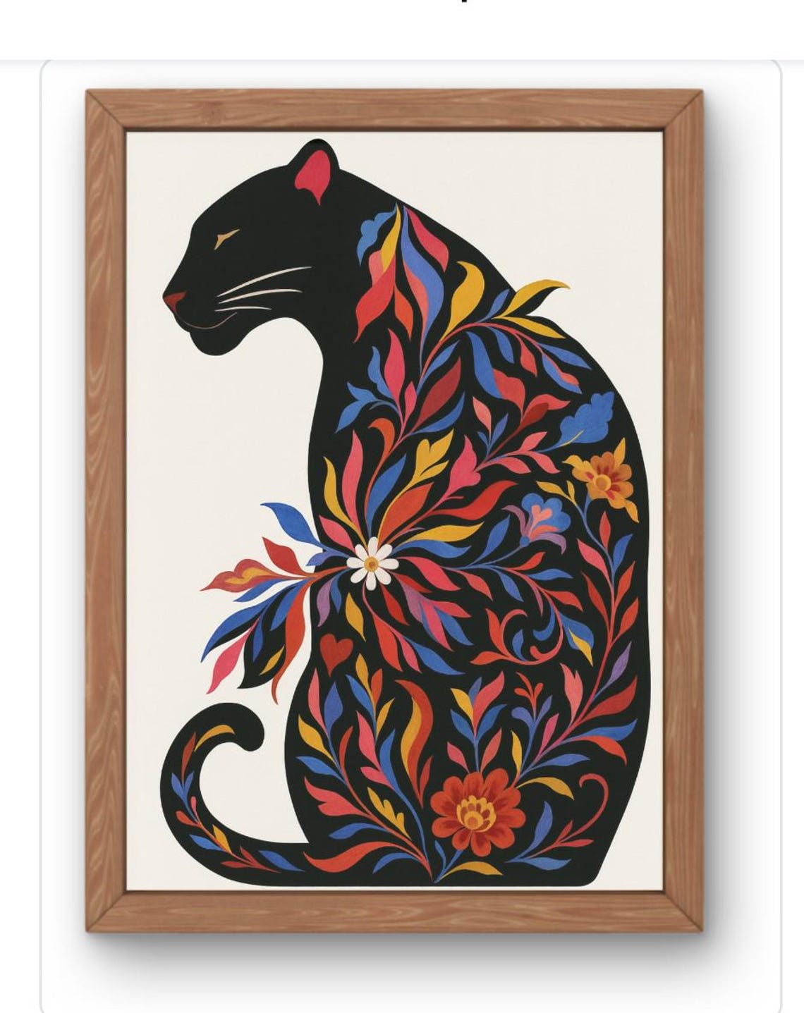 Colorful Floral Panther Folk Art Botanical Black Cat Jungle Wall Art