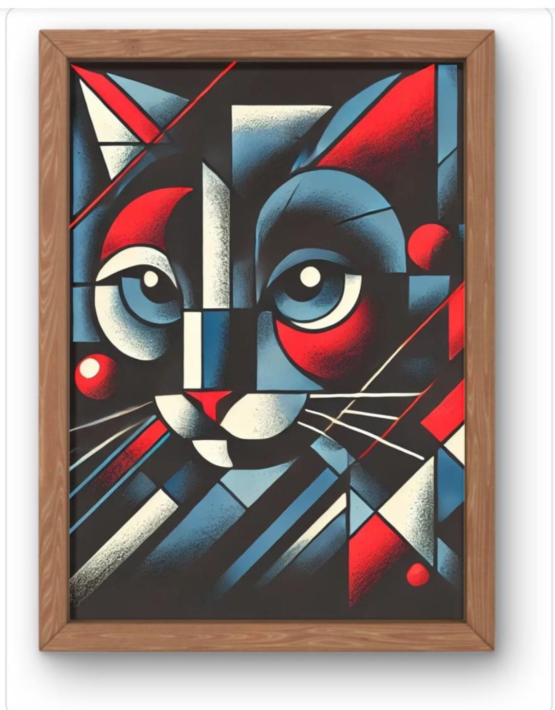Red and Black Geometric Cat Face Cubist Feline Bold Art Poster