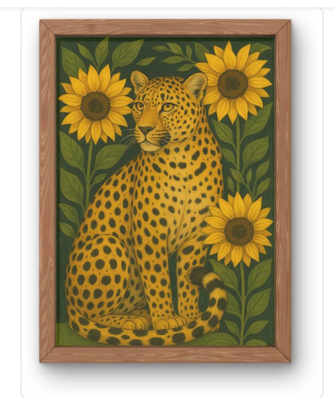 Leopard With Sunflowers Botanical Big Cat Illustration Wall Art