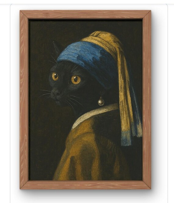 Girl With A Pearl Earring Cat Parody Vermeer Classic Art Poster
