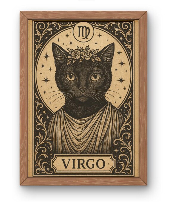 Virgo Cat Zodiac Art Print Vintage A Strology Wall For Season Whimsical Horoscope Decor Lovers Gift