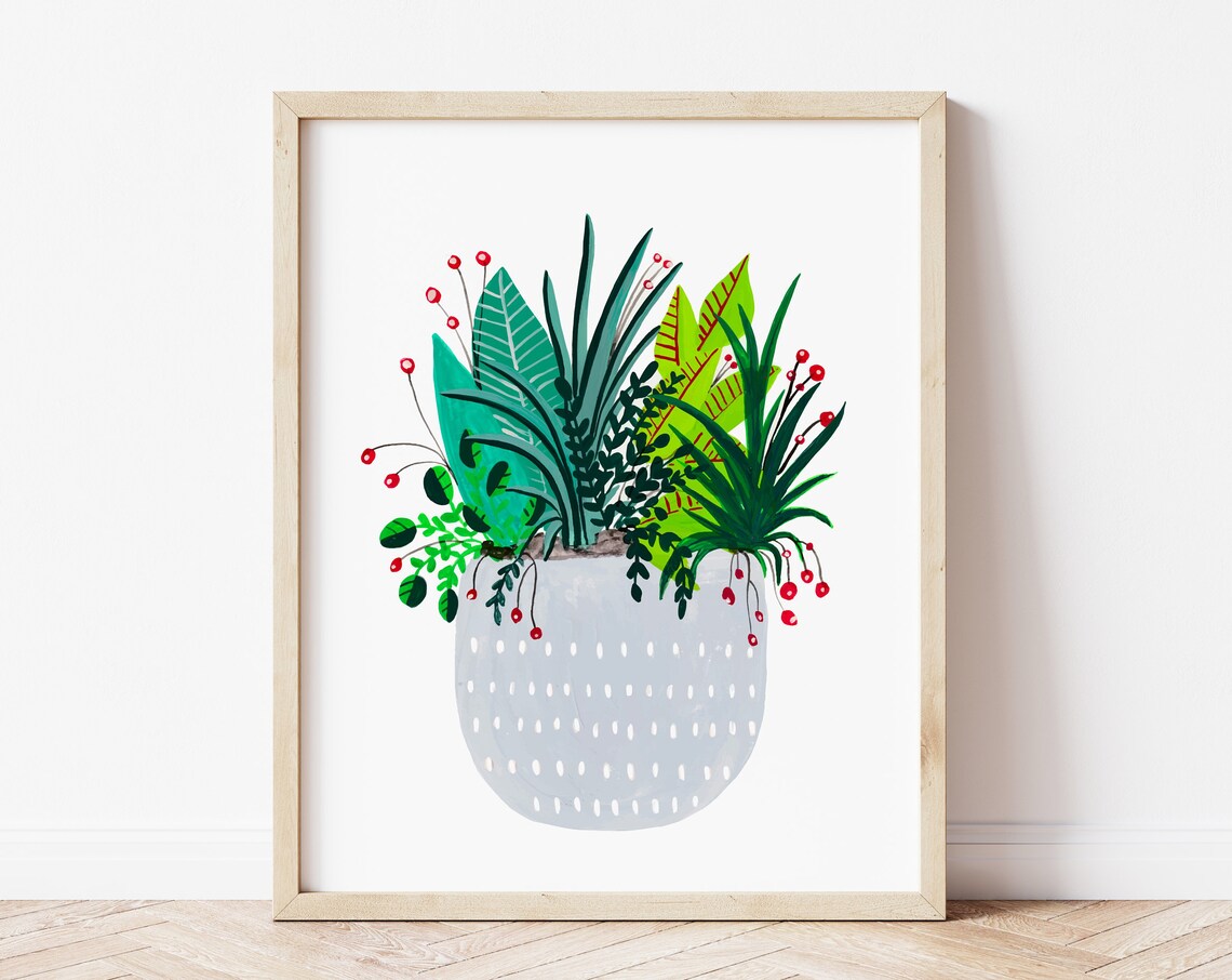 Grey Potted Plants Bohemian Wall Art Print