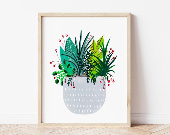 Grey Potted Plants Bohemian Wall Art Print