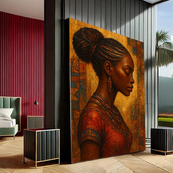 Elegant African Woman Braided Hair Earthy Portrait Modern Canvas Wall Art