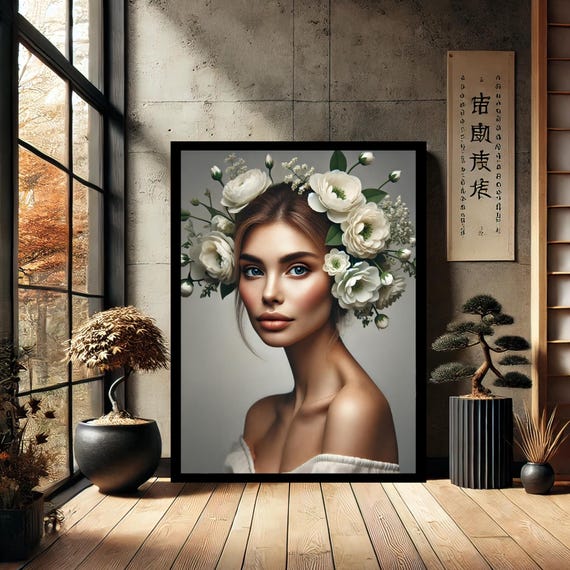 Flower Beautiful Female Mannequin Portrait Modern Canvas Wall Art Print Abstract Home Decor Contemporary For Living Room And