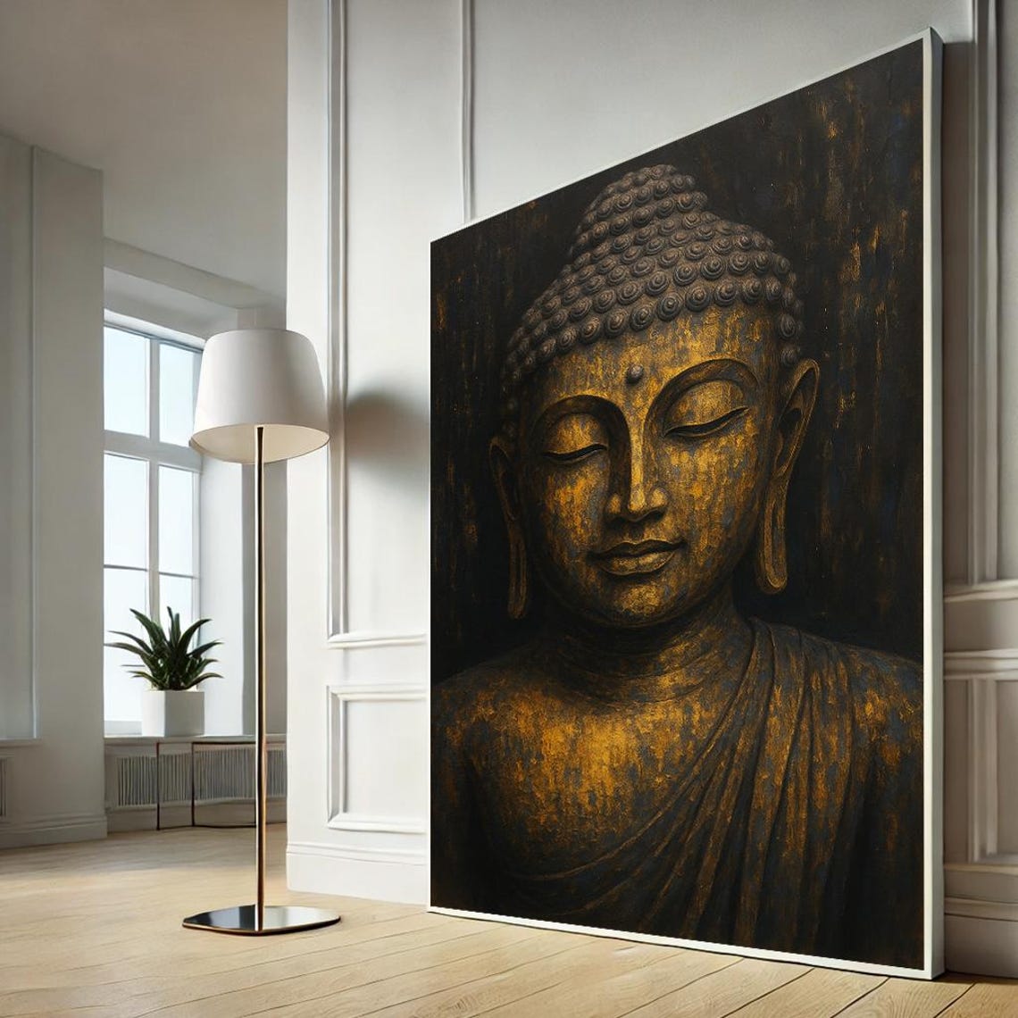 Golden Buddha Canvas Wall Art Zen Meditation Spiritual Decor Tranquil Enlightenment Print