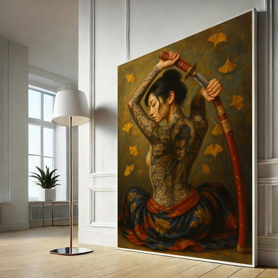 Sexy Geisha Warrior Canvas Art Vibrant Ethnic Woman Painting For Bedroom Decor Bold Cultural Home Accent