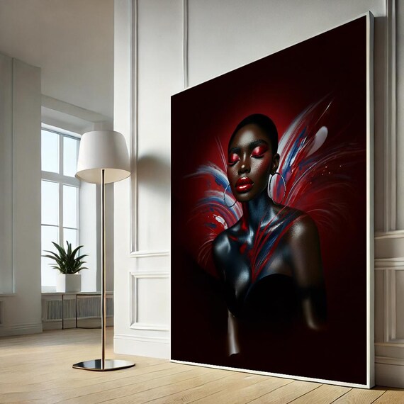 Bold Black Woman Portrait Red Blue Abstract African Beauty Wall Poster