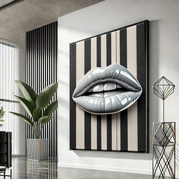 Woman Lips Pop Art Canvas Red Wall Modern Trendy Fashion Artwork Statement Home Accent Unique Gift For Lovers