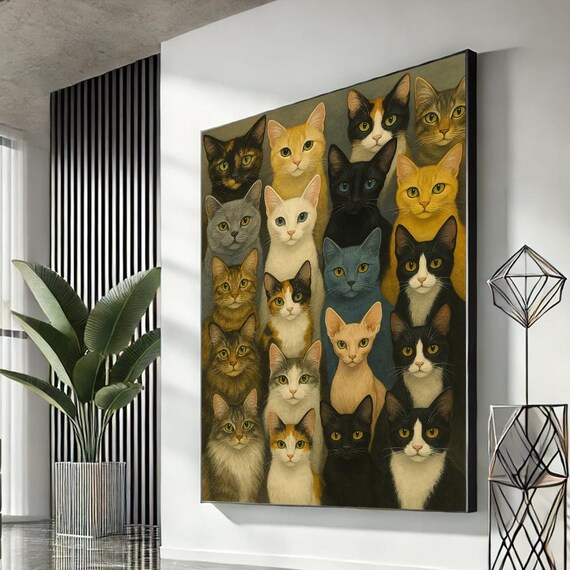 Cat Lover Canvas Twenty Cat Portraits Pet Animal Painting Wall Art