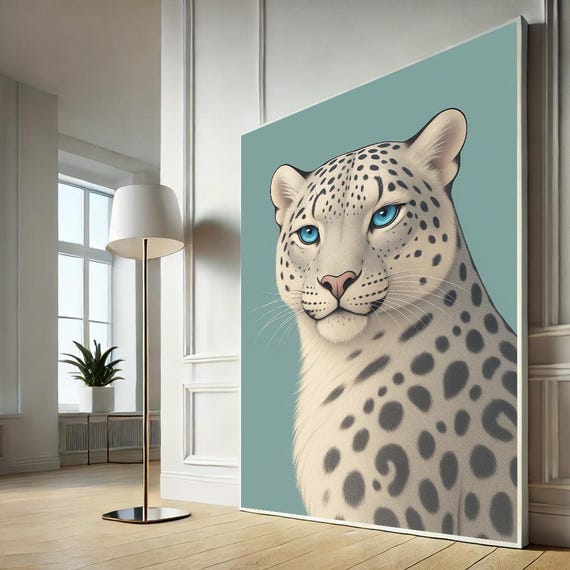 Elegant Snow Leopard Portrait Canvas Wall Art Print Modern Living Room Decor Statement Piece