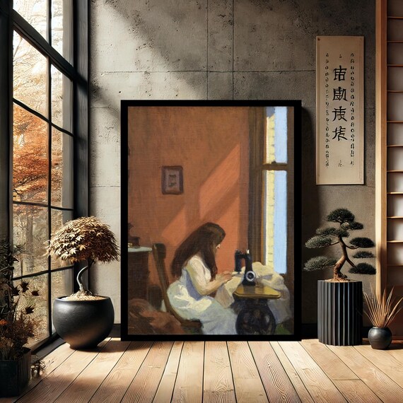 Edward Hopper Girl At Sewing Machine Sunlit Interior Art Poster