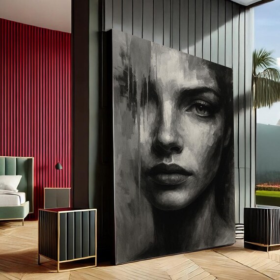 Black and White Abstract Woman Portrait Moody Modern Art Print