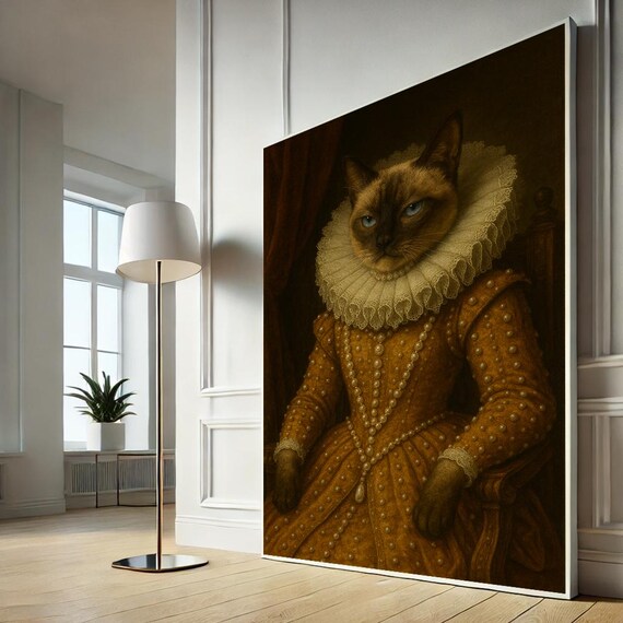 Regal Cat Elizabethan Ruff Royal Portrait Feline Canvas Wall Art