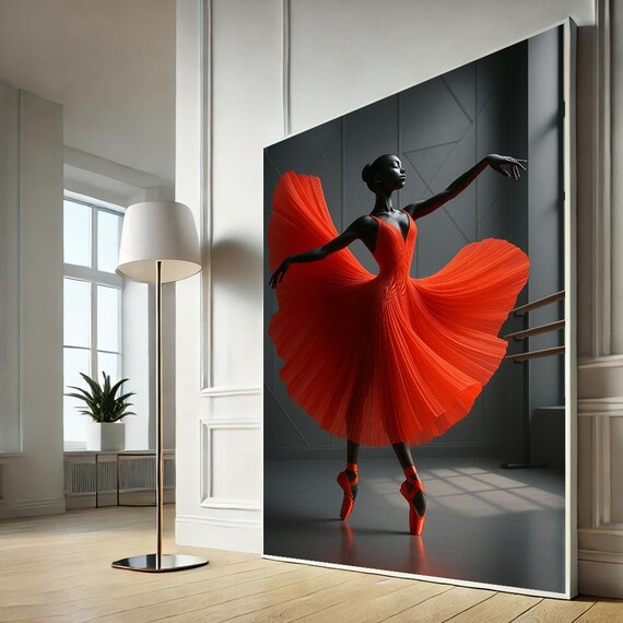 Red Dress Ballerina Canvas Style Poster of Elegant Ballet Dancer