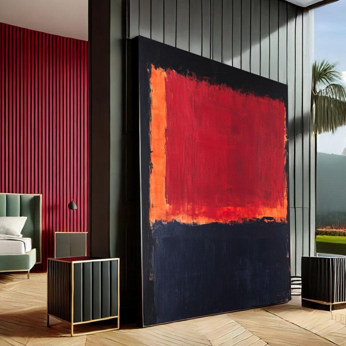 Red Black Fiery Orange Edge Dramatic Abstract Color Field Canvas Wall Art