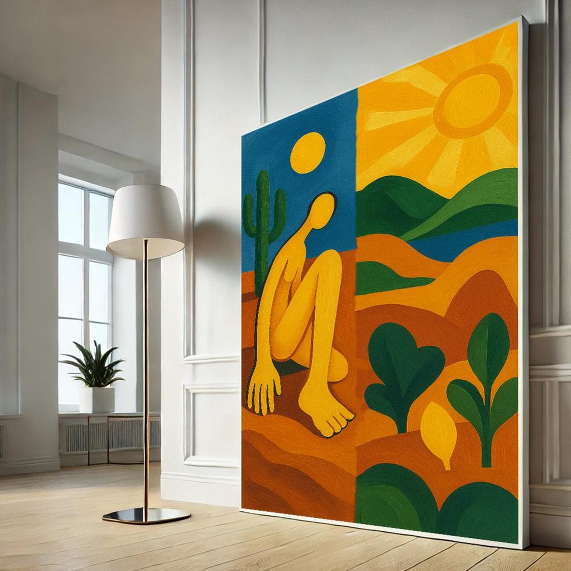 Bold Colorful Desert Figure Cactus Bright Sun Abstract Art Print
