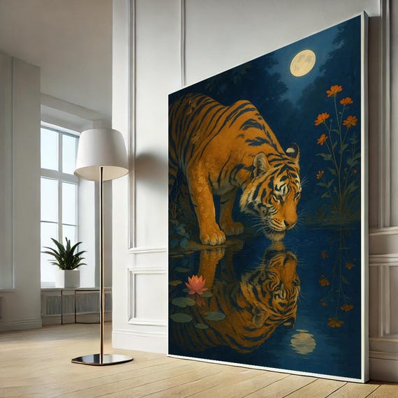 Majestic Tiger Reflection Canvas Wall Art Bold Wildlife Decor For Living Room Bedroom Idea Nature Lovers