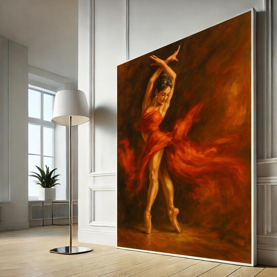 Flamenco Dancer Red Dress Fiery Ballerina Oil Painting Wall Poster