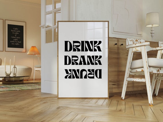 Drink Party Print Funny Kitchen Art Bar Wall Decor Bar Cart Poster Retro Style Bar Decor Kitchen Wall Art Drinking Humor Drinker Gift