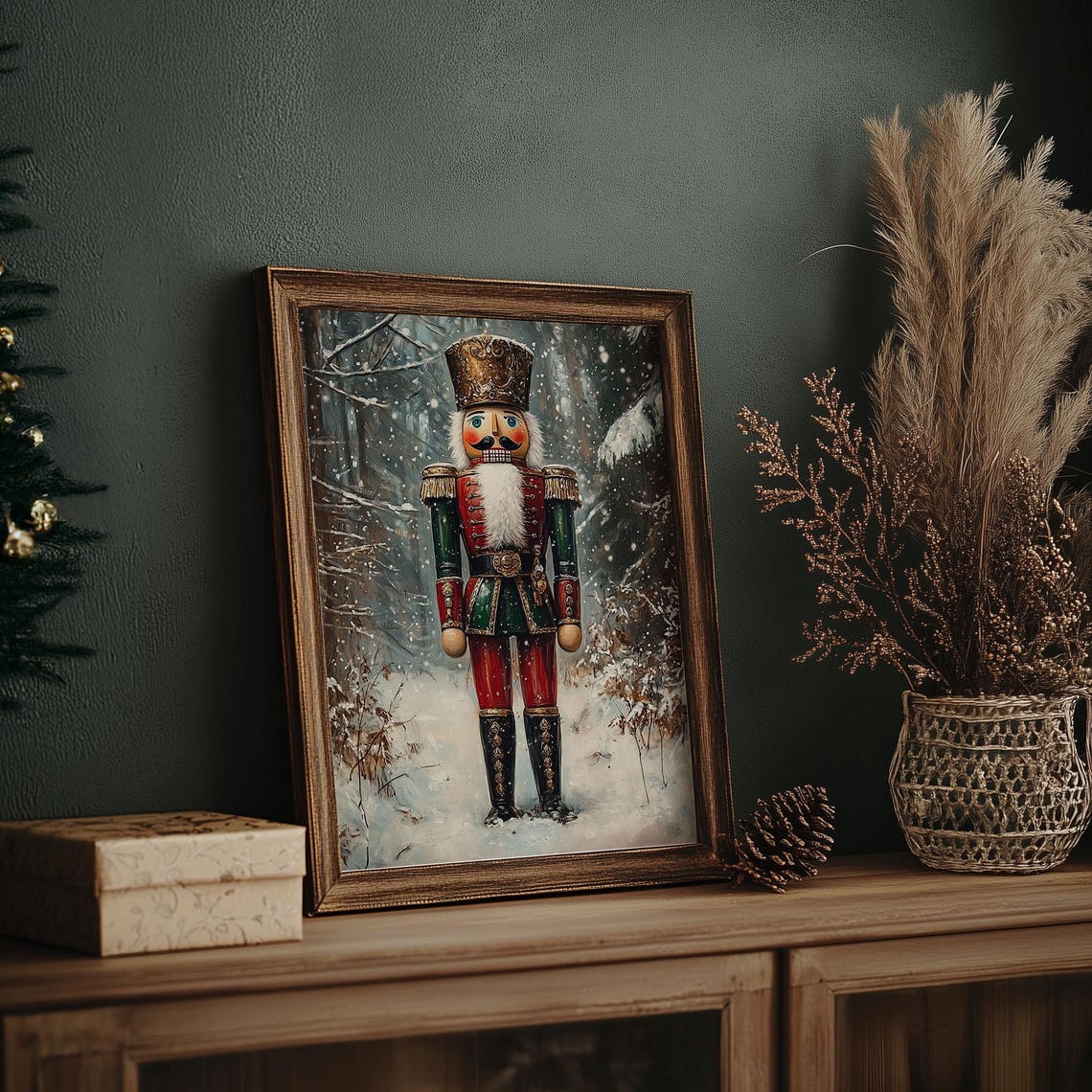 Tall Nutcracker Soldier Standing in Snowy Forest Christmas Poster - Image 7