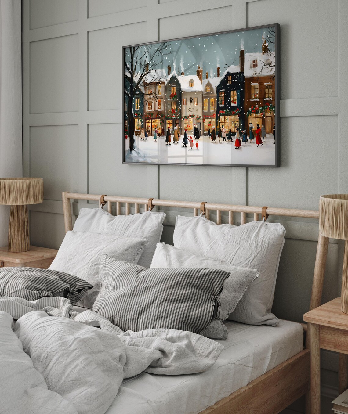 Snowy Christmas Village Shops Snowfall Night Oil Painting Poster - Image 4
