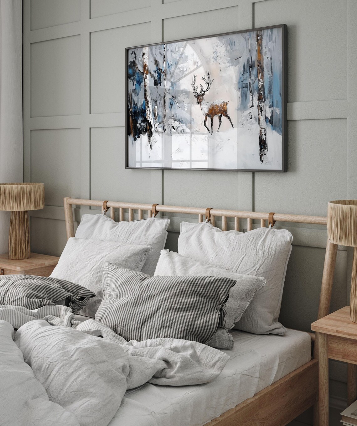 Reindeer Stag in Blue Snowy Forest Loose Winter Oil Painting Poster - Image 4