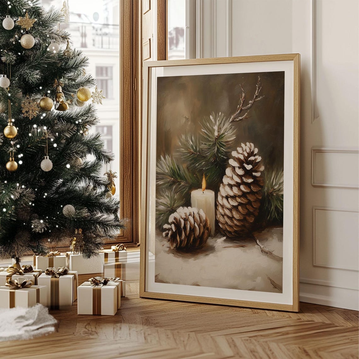 Pine Cones and Lit Candle Still Life Rustic Winter Decor Poster - Image 5