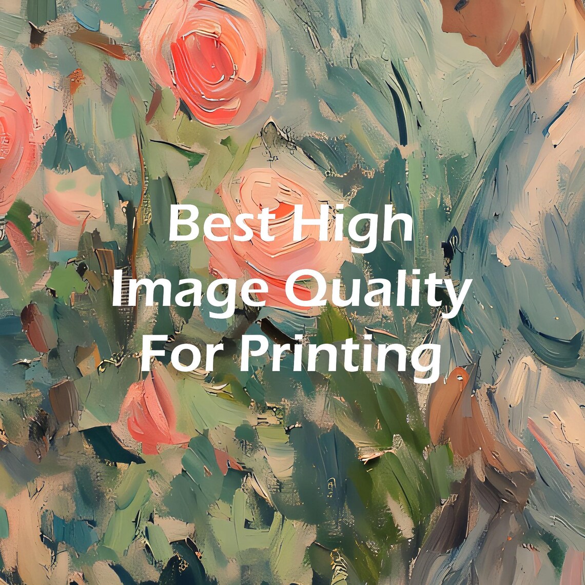 Woman in Rose Garden Impressionist Painting Pink Roses Poster - Image 3