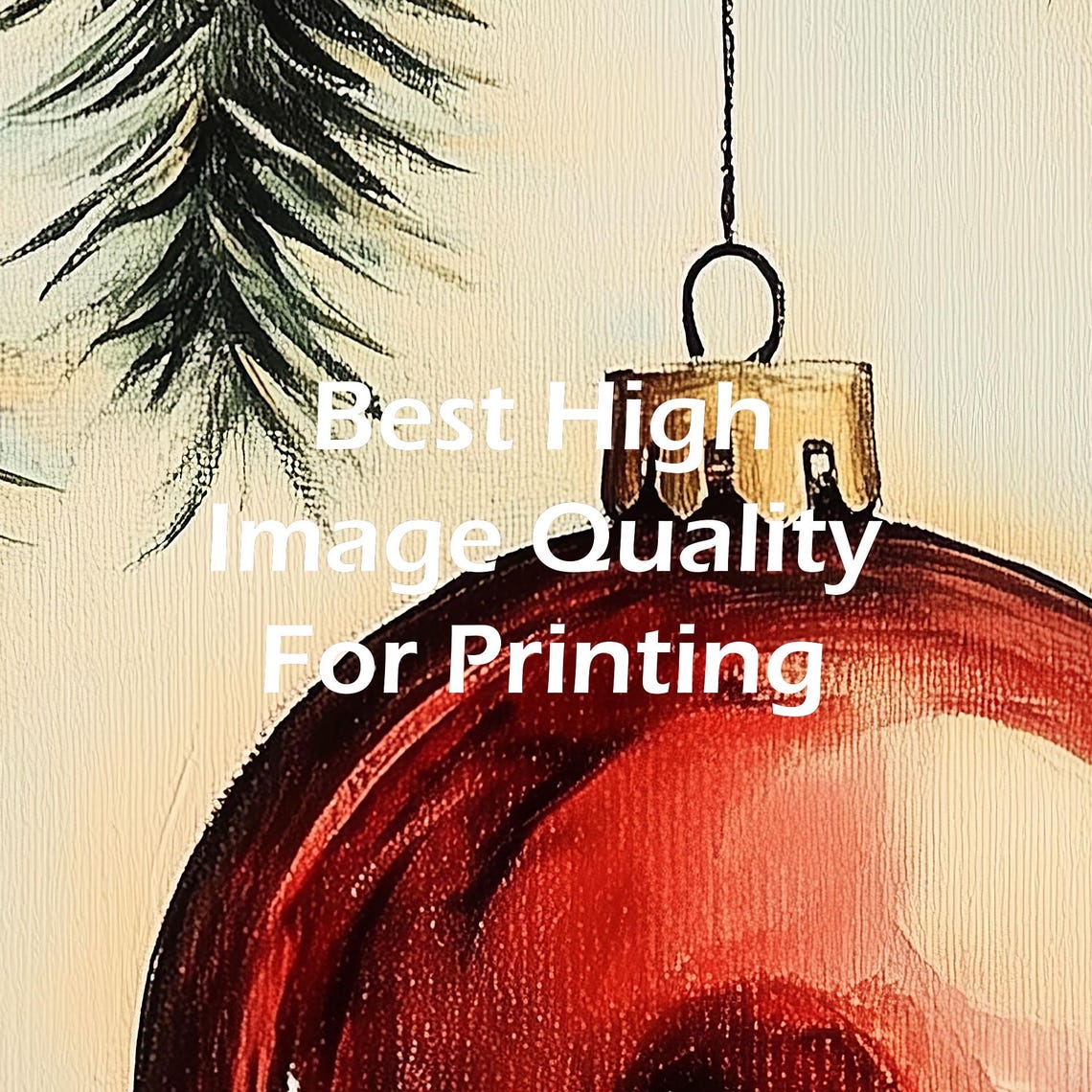 Glossy Red Christmas Bauble Hanging From Pine Branch Vintage Poster - Image 5